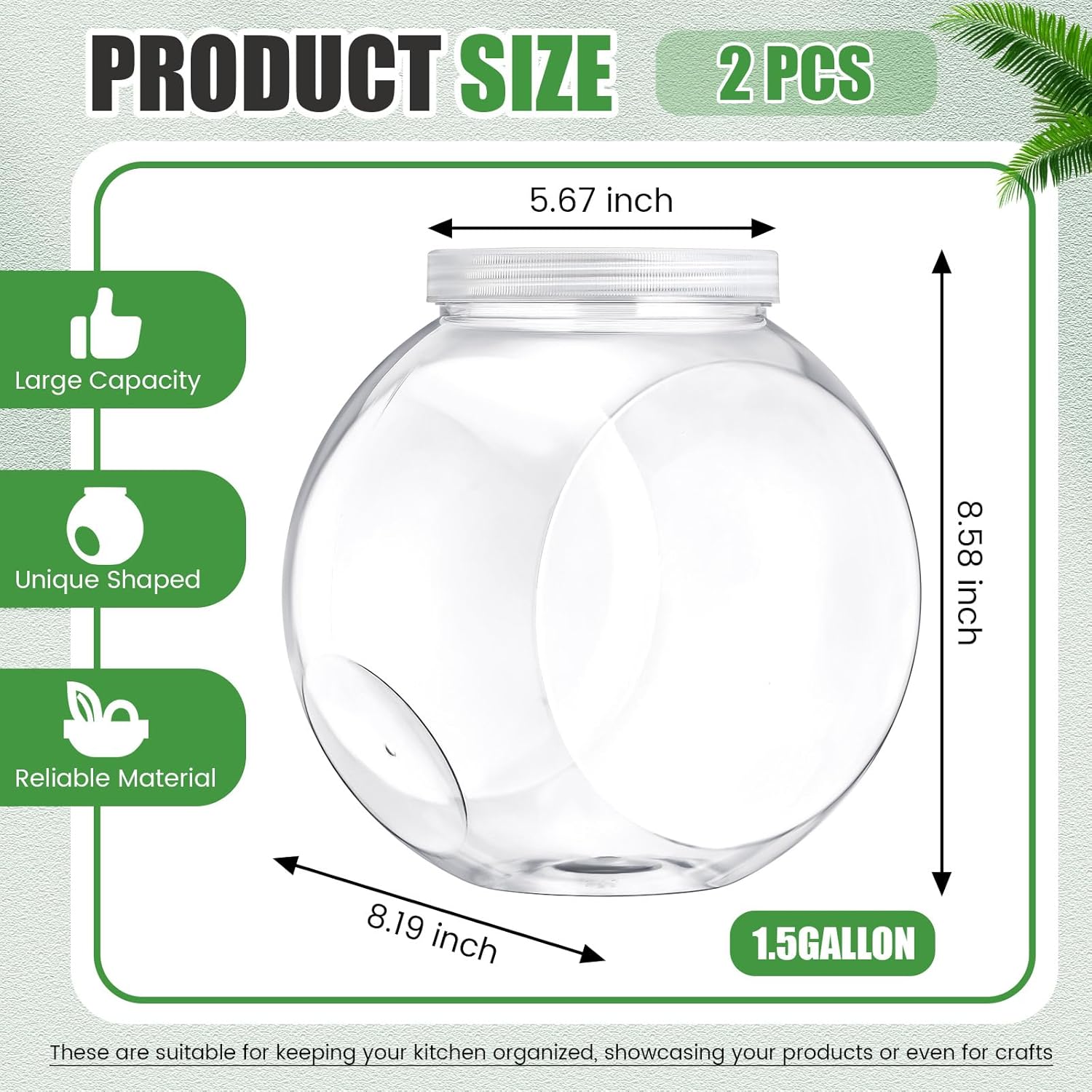 2 Pcs Plastic Candy Jar with Lid 192 oz/ 1.5 Gallon Large Slanted Storage Jar Clear Food Storage Canisters for Cookies Jelly Beans Snacks Candy Buffet Indoor Outdoor Wedding (White)